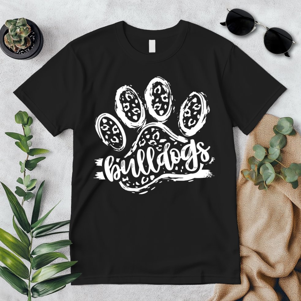 Retro Bulldogs Mascot School Spirit Leopard Print Paw Sports Premium T-Shirt