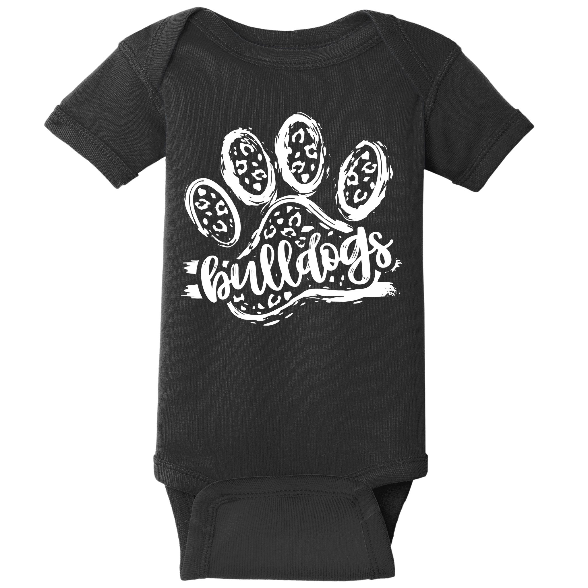 Retro Bulldogs Mascot School Spirit Leopard Print Paw Sports Baby Bodysuit