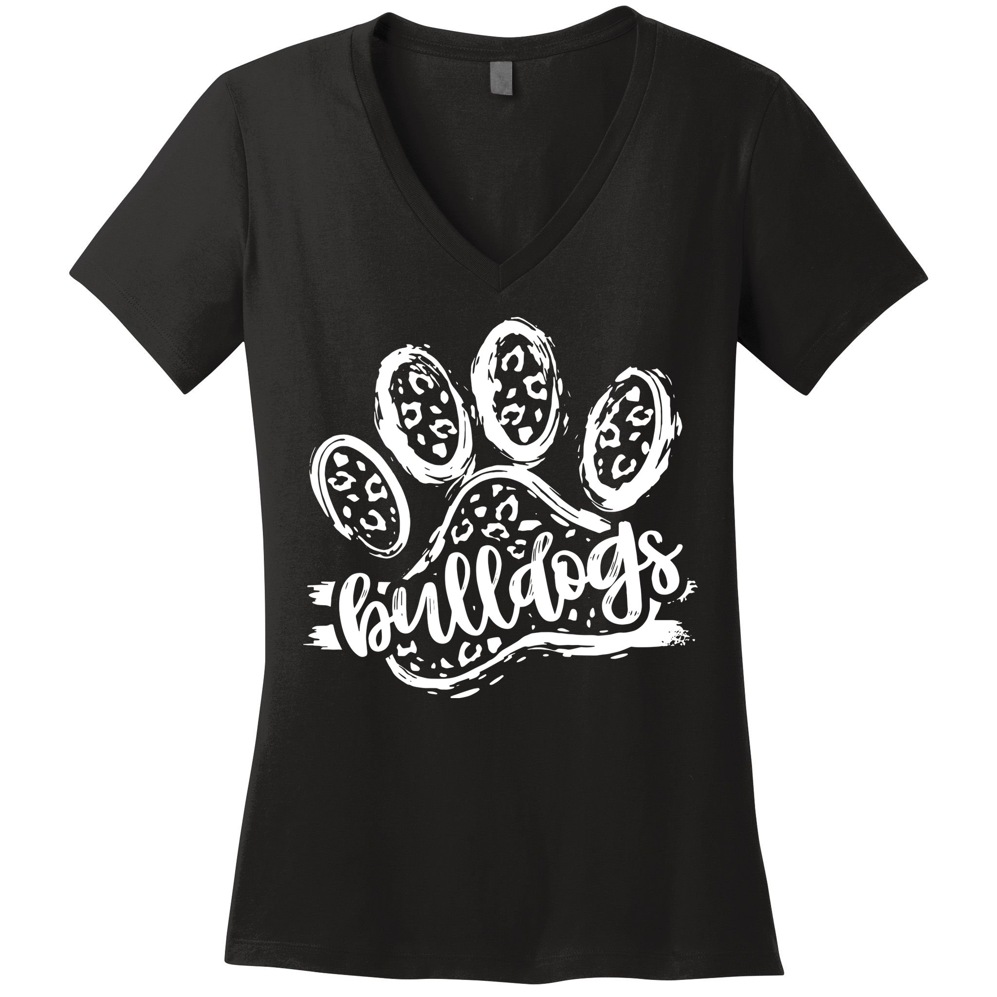 Retro Bulldogs Mascot School Spirit Leopard Print Paw Sports Women's V-Neck T-Shirt