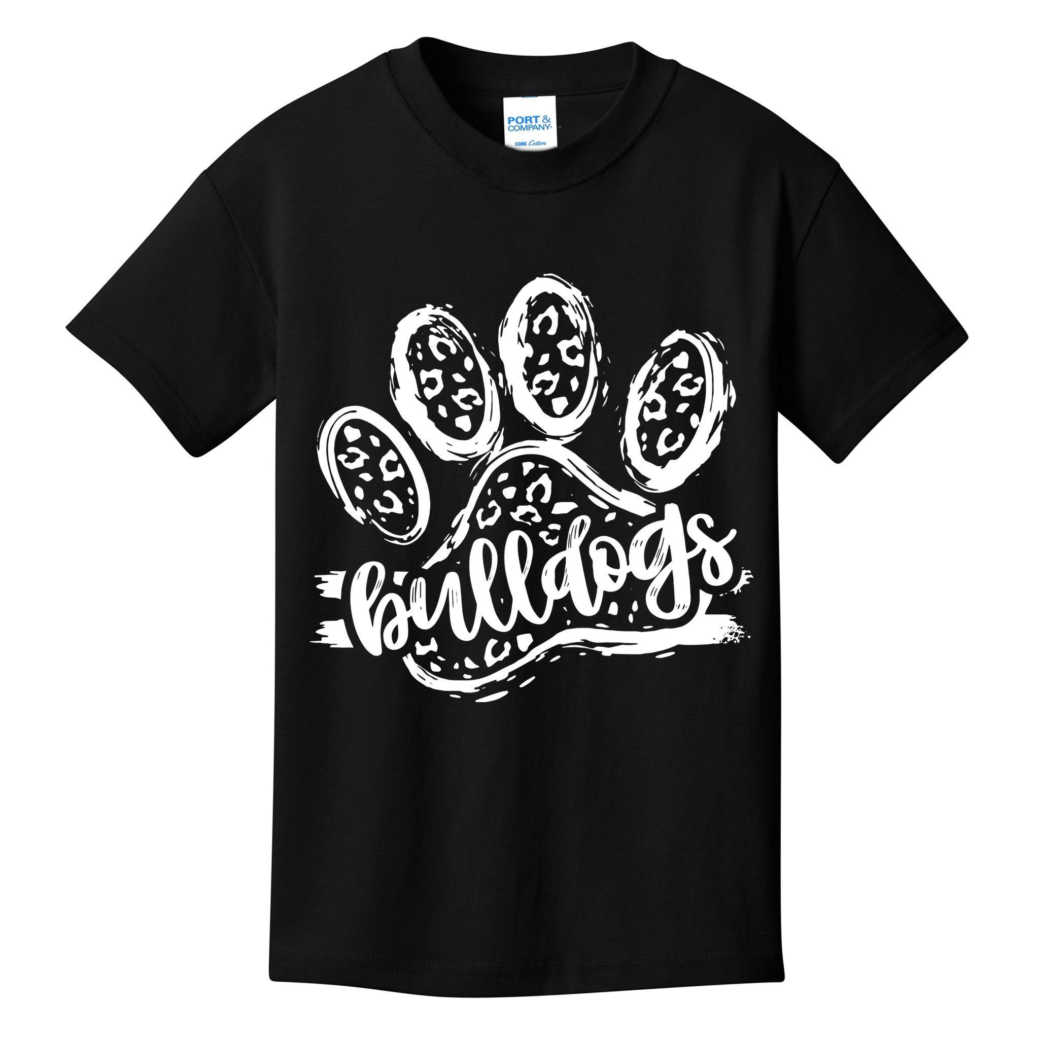 Retro Bulldogs Mascot School Spirit Leopard Print Paw Sports Kids T-Shirt