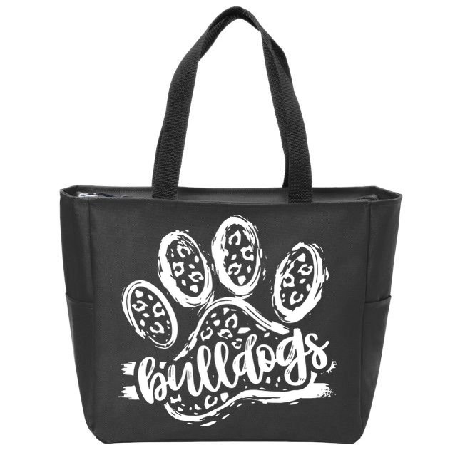 Retro Bulldogs Mascot School Spirit Leopard Print Paw Sports Zip Tote Bag