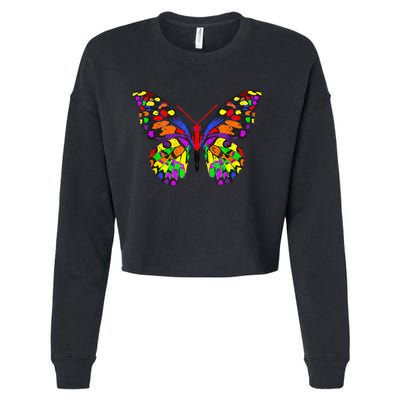 Rainbow Butterflies Monarch Butterfly Cropped Pullover Crew