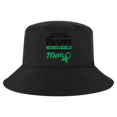 Raised By My Heroe Pink For Mom Breast Cancer Awareness Son Cute Gift Cool Comfort Performance Bucket Hat