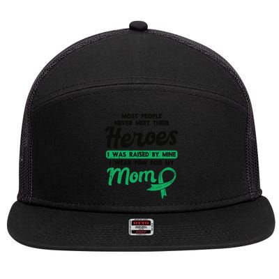 Raised By My Heroe Pink For Mom Breast Cancer Awareness Son Cute Gift 7 Panel Mesh Trucker Snapback Hat