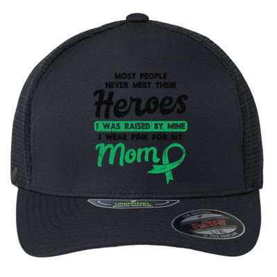 Raised By My Heroe Pink For Mom Breast Cancer Awareness Son Cute Gift Flexfit Unipanel Trucker Cap