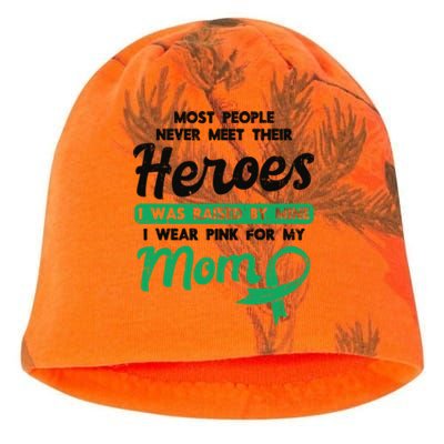 Raised By My Heroe Pink For Mom Breast Cancer Awareness Son Cute Gift Kati - Camo Knit Beanie