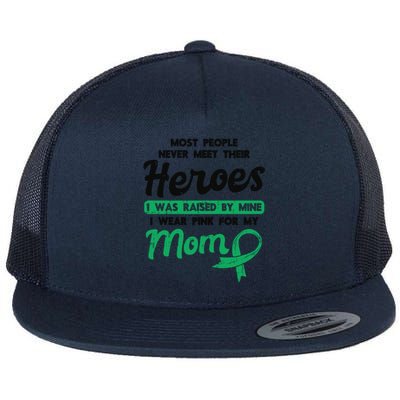 Raised By My Heroe Pink For Mom Breast Cancer Awareness Son Cute Gift Flat Bill Trucker Hat