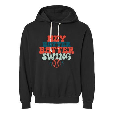 Retro Baseball Mom Hey Batter Batter Swing Funny Baseball Garment-Dyed Fleece Hoodie