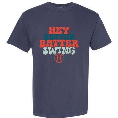 Retro Baseball Mom Hey Batter Batter Swing Funny Baseball Garment-Dyed Heavyweight T-Shirt