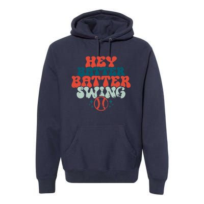 Retro Baseball Mom Hey Batter Batter Swing Funny Baseball Premium Hoodie