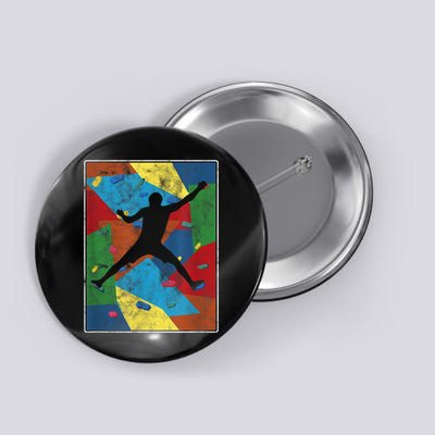 Retro Bouldering Mountaineer Mountain Climber Rock Climbing Button
