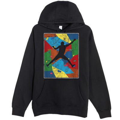 Retro Bouldering Mountaineer Mountain Climber Rock Climbing Premium Pullover Hoodie