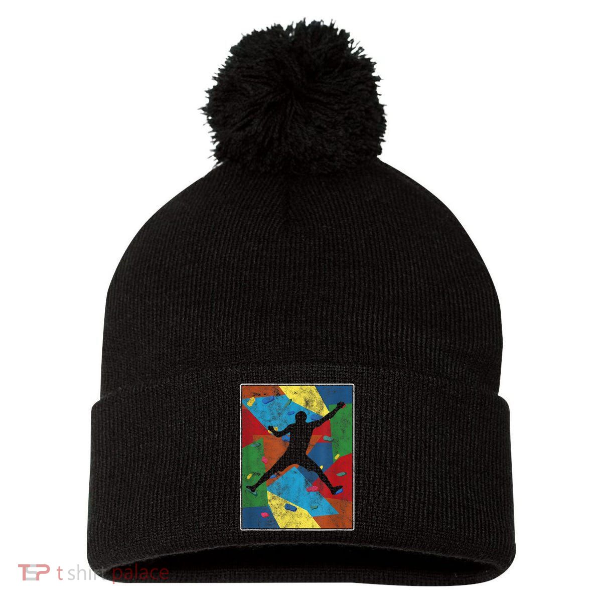 Retro Bouldering Mountaineer Mountain Climber Rock Climbing Pom Pom 12in Knit Beanie