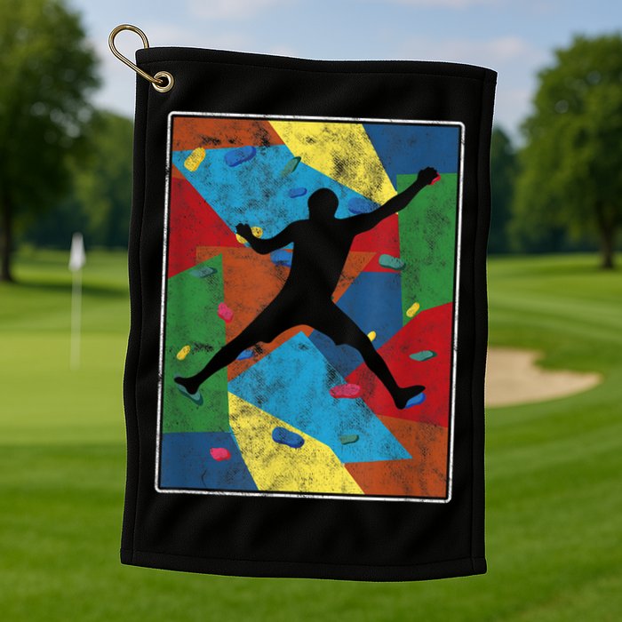 Retro Bouldering Mountaineer Mountain Climber Rock Climbing Golf Towel