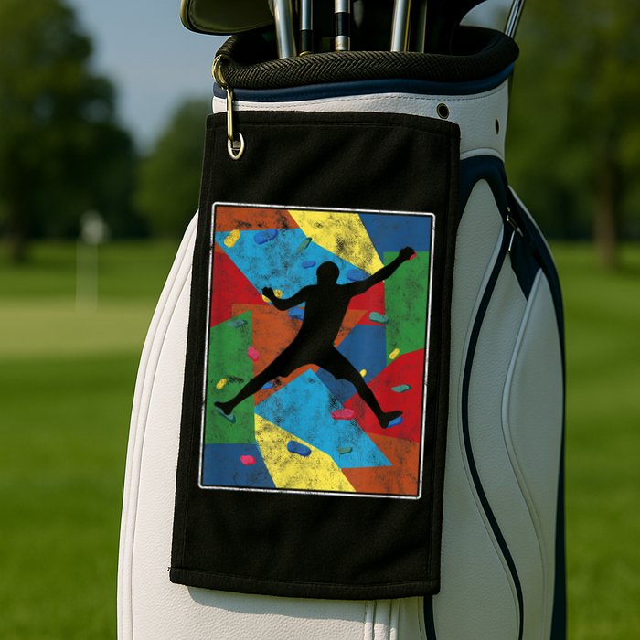 Retro Bouldering Mountaineer Mountain Climber Rock Climbing Golf Towel