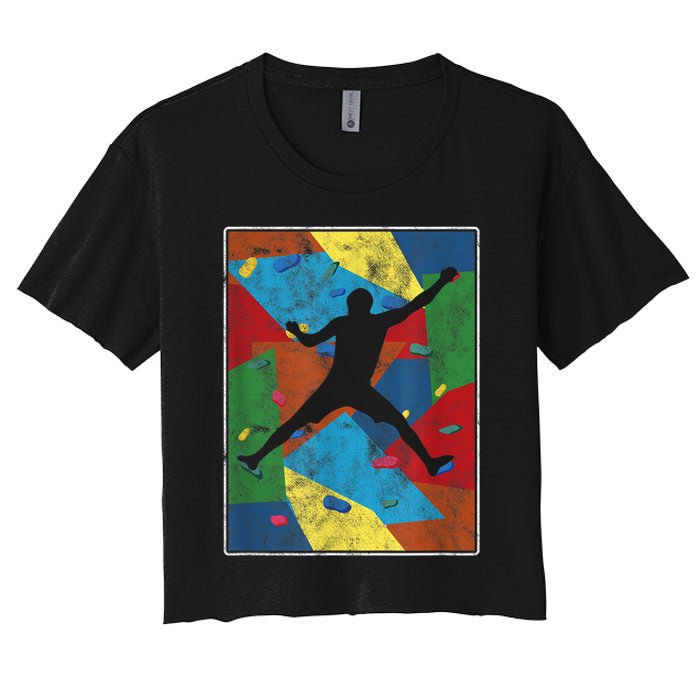 Retro Bouldering Mountaineer Mountain Climber Rock Climbing Women's Crop Top Tee