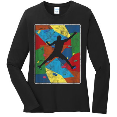 Retro Bouldering Mountaineer Mountain Climber Rock Climbing Ladies Long Sleeve Shirt