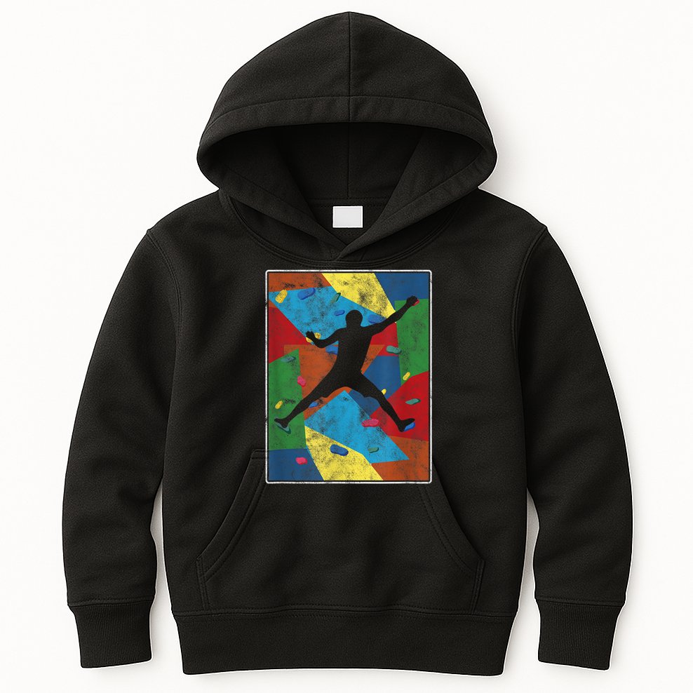 Retro Bouldering Mountaineer Mountain Climber Rock Climbing Kids Hoodie