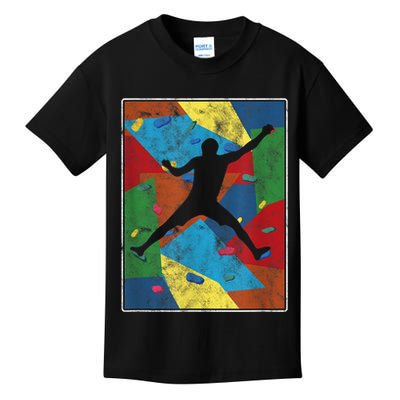 Retro Bouldering Mountaineer Mountain Climber Rock Climbing Kids T-Shirt