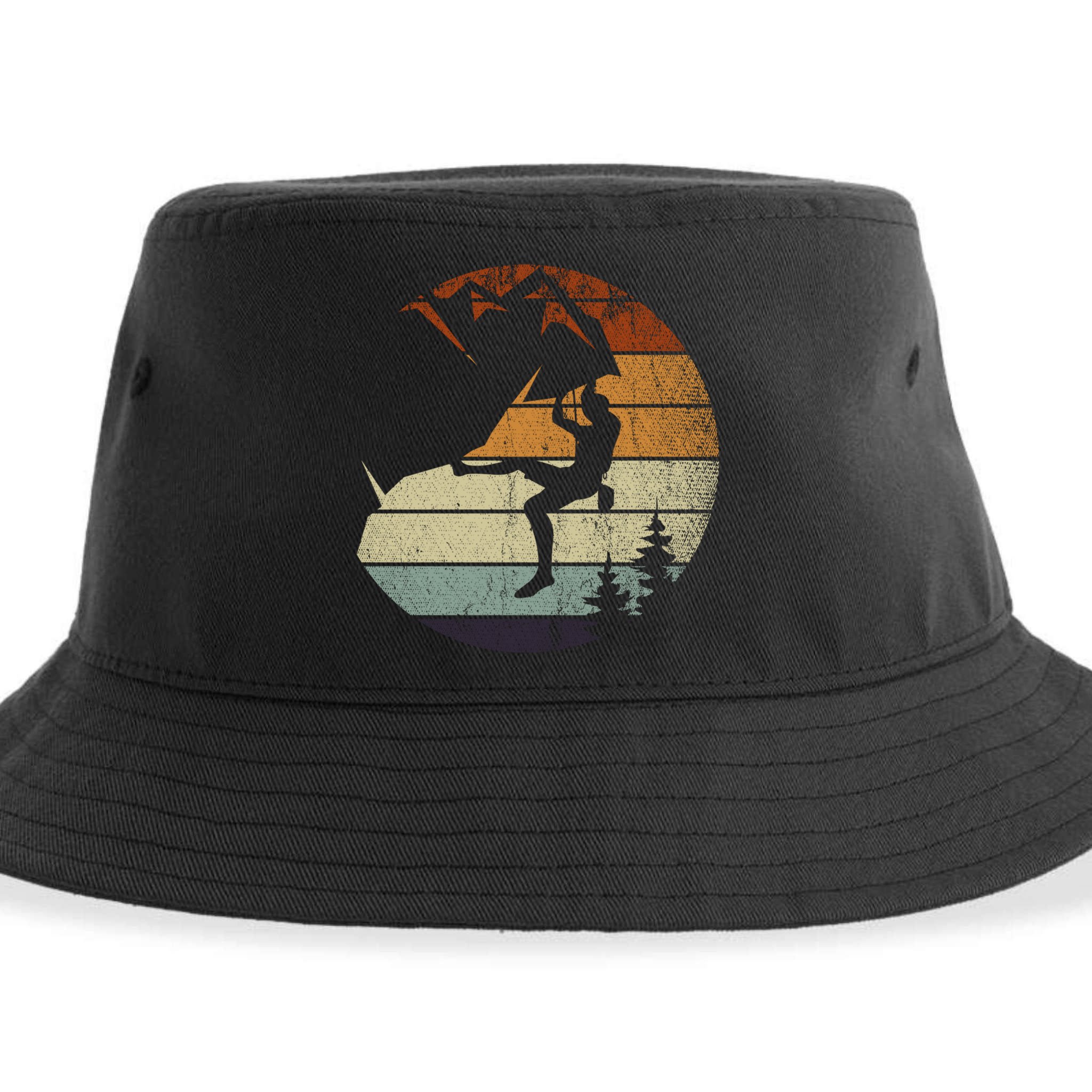 Retro Bouldering Mountain Climber Climb Sports Rock Climbing Gift Sustainable Bucket Hat