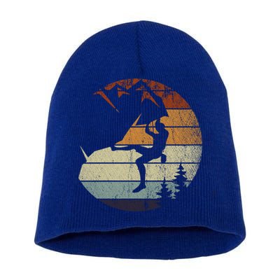 Retro Bouldering Mountain Climber Climb Sports Rock Climbing Gift Short Acrylic Beanie
