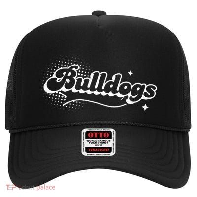 Retro Bulldogs Mascot Back To School Spirit Sport Fans Game High Crown Mesh Back Trucker Hat
