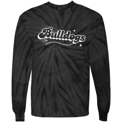 Retro Bulldogs Mascot Back To School Spirit Sport Fans Game Tie-Dye Long Sleeve Shirt