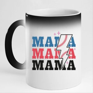 Retro Baseball Mama Lightning Softball Mom Mothers Day 11oz Black Color Changing Mug