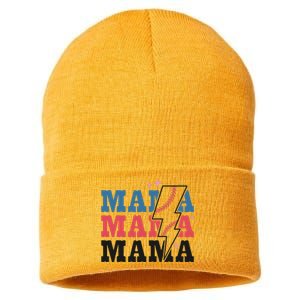 Retro Baseball Mama Lightning Softball Mom Mothers Day Sustainable Knit Beanie