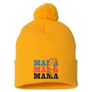 Retro Baseball Mama Lightning Softball Mom Mothers Day Pom Pom 12in Knit Beanie