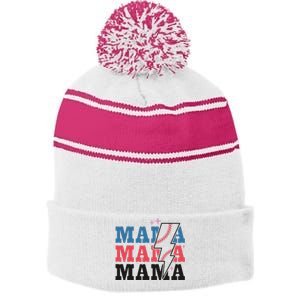 Retro Baseball Mama Lightning Softball Mom Mothers Day Stripe Pom Pom Beanie