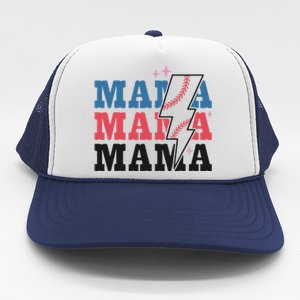 Retro Baseball Mama Lightning Softball Mom Mothers Day Trucker Hat