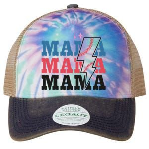 Retro Baseball Mama Lightning Softball Mom Mothers Day Legacy Tie Dye Trucker Hat