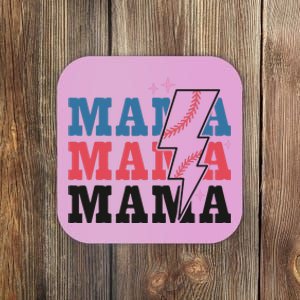 Retro Baseball Mama Lightning Softball Mom Mothers Day Coaster