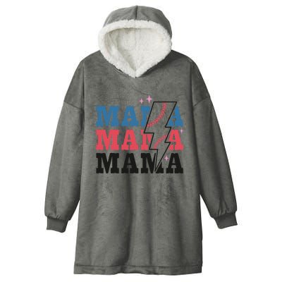 Retro Baseball Mama Lightning Softball Mom Mothers Day Hooded Wearable Blanket