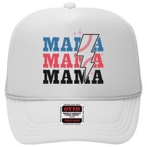 Retro Baseball Mama Lightning Softball Mom Mothers Day High Crown Mesh Back Trucker Hat