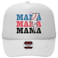 Retro Baseball Mama Lightning Softball Mom Mothers Day High Crown Mesh Back Trucker Hat