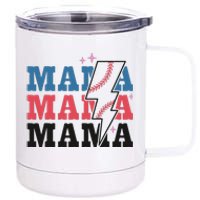 Retro Baseball Mama Lightning Softball Mom Mothers Day 12 oz Stainless Steel Tumbler Cup