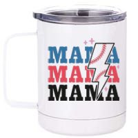 Retro Baseball Mama Lightning Softball Mom Mothers Day 12 oz Stainless Steel Tumbler Cup