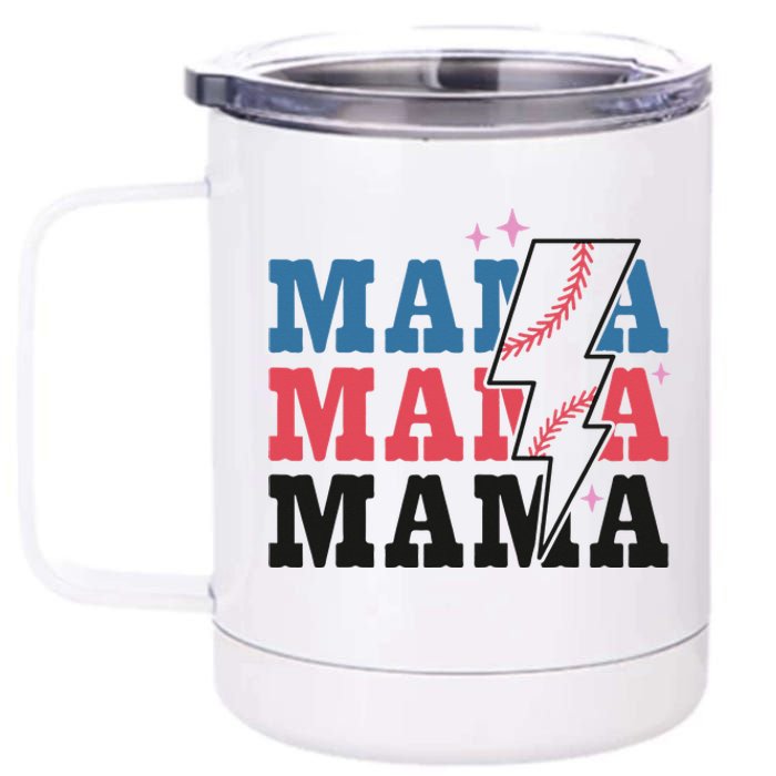 Retro Baseball Mama Lightning Softball Mom Mothers Day 12 oz Stainless Steel Tumbler Cup