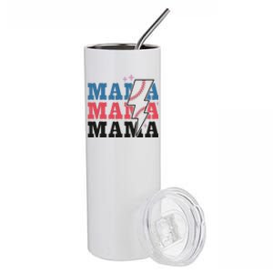 Retro Baseball Mama Lightning Softball Mom Mothers Day Stainless Steel Tumbler