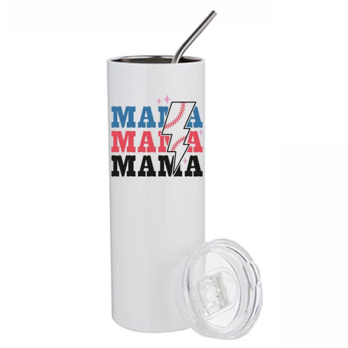 Retro Baseball Mama Lightning Softball Mom Mothers Day Stainless Steel Tumbler