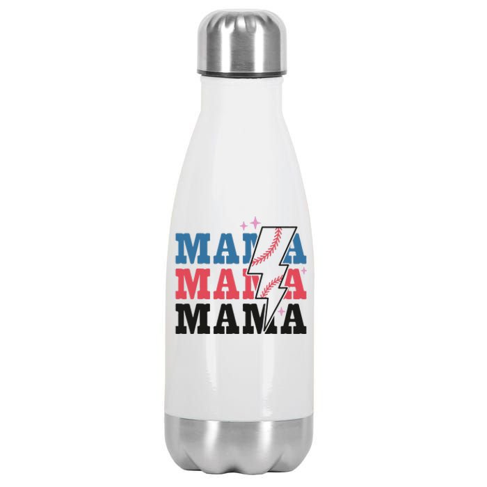 Retro Baseball Mama Lightning Softball Mom Mothers Day Stainless Steel Insulated Water Bottle