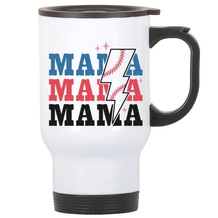 Retro Baseball Mama Lightning Softball Mom Mothers Day Stainless Steel Travel Mug