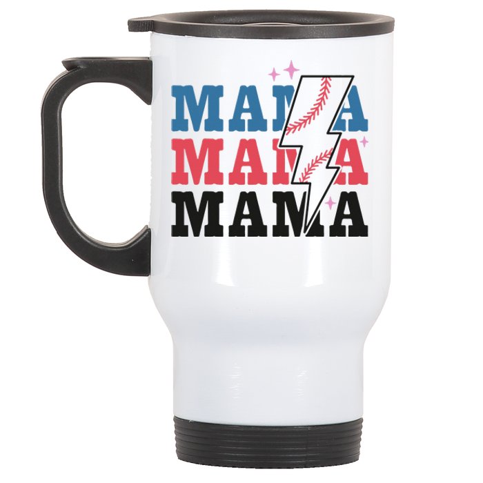 Retro Baseball Mama Lightning Softball Mom Mothers Day Stainless Steel Travel Mug