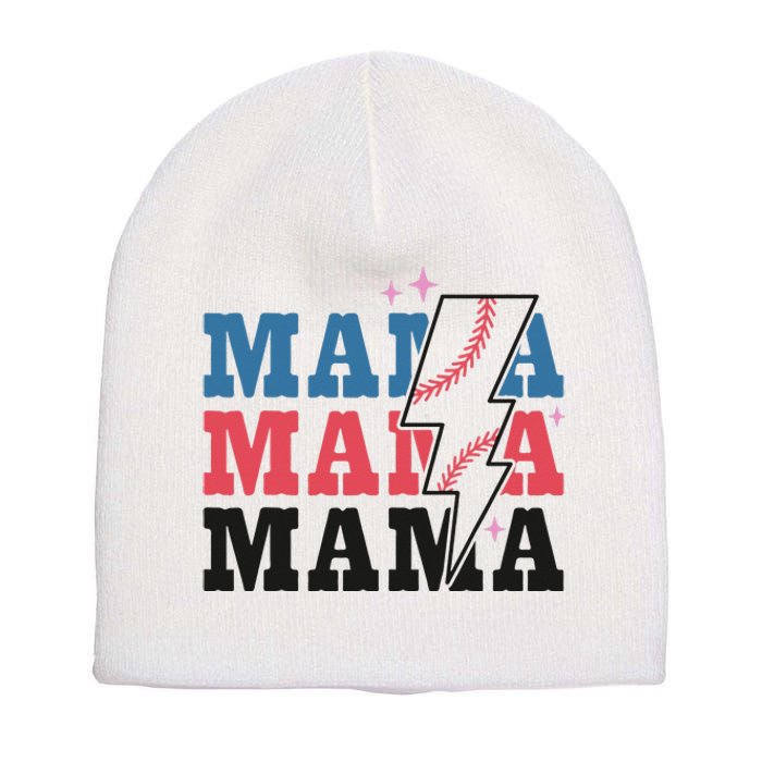 Retro Baseball Mama Lightning Softball Mom Mothers Day Short Acrylic Beanie