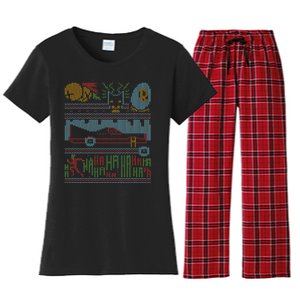 Retro Bat Mobile Gamer Nerdy Ugly Christmas Women's Flannel Pajama Set