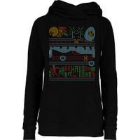 Retro Bat Mobile Gamer Nerdy Ugly Christmas Womens Funnel Neck Pullover Hood