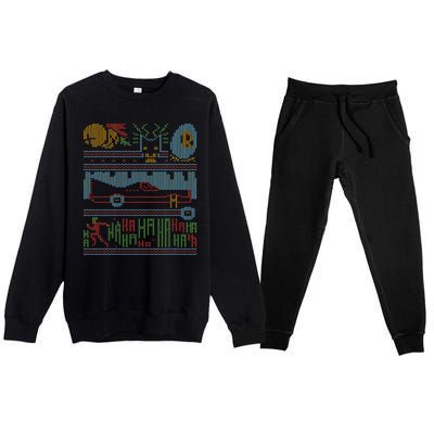 Retro Bat Mobile Gamer Nerdy Ugly Christmas Premium Crewneck Sweatsuit Set