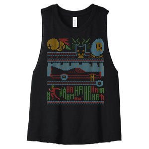 Retro Bat Mobile Gamer Nerdy Ugly Christmas Women's Racerback Cropped Tank